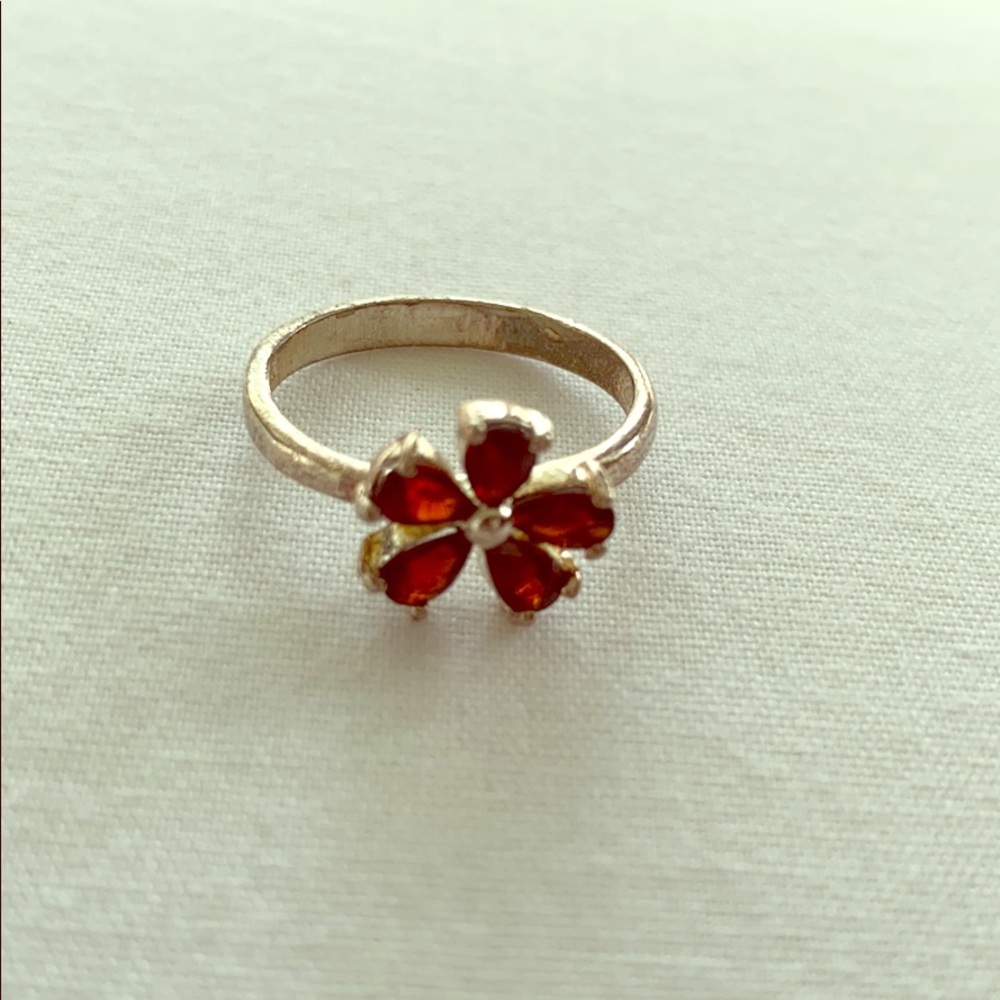 Garnet Flower Gemstone Ring Size 7